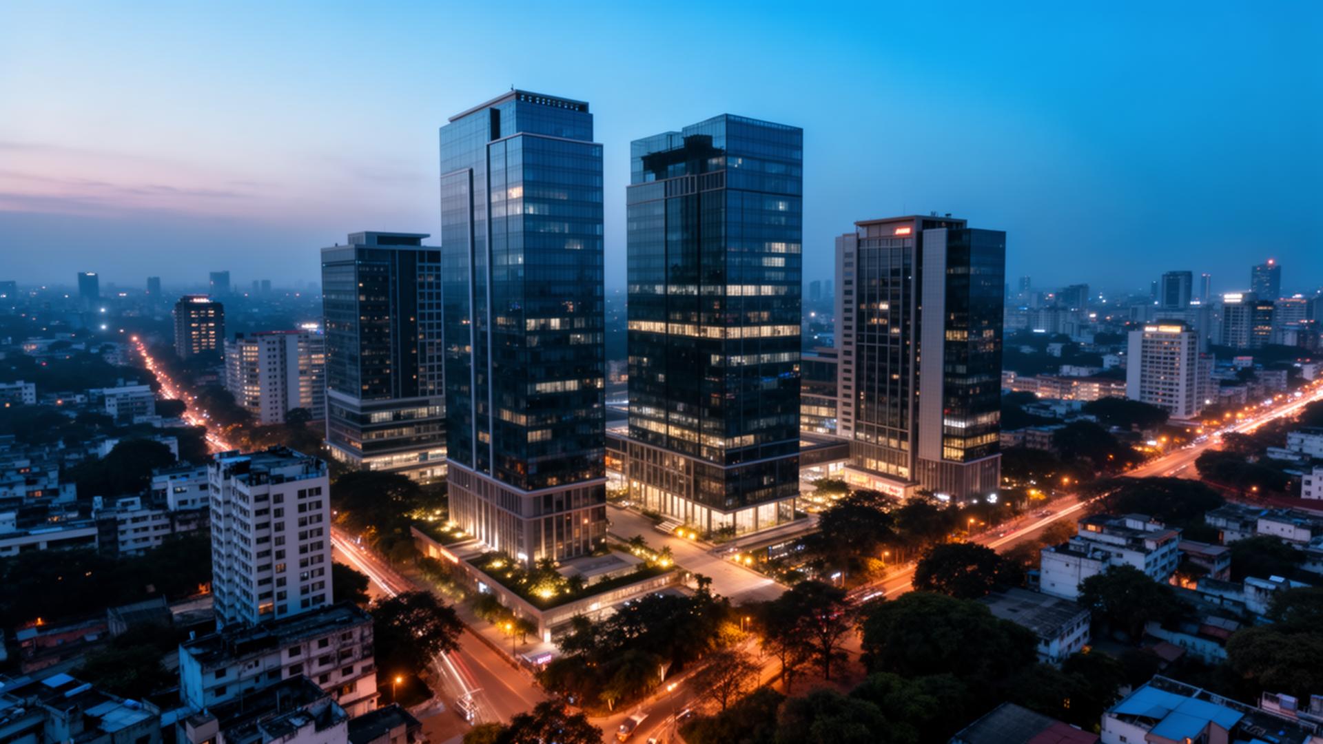 Bengaluru skyline at blue hour